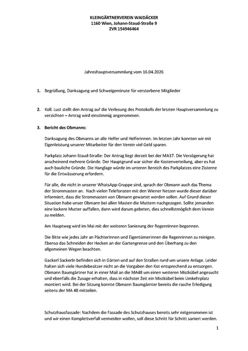 Jahreshauptversammlung 2026 Protokoll Seite 1